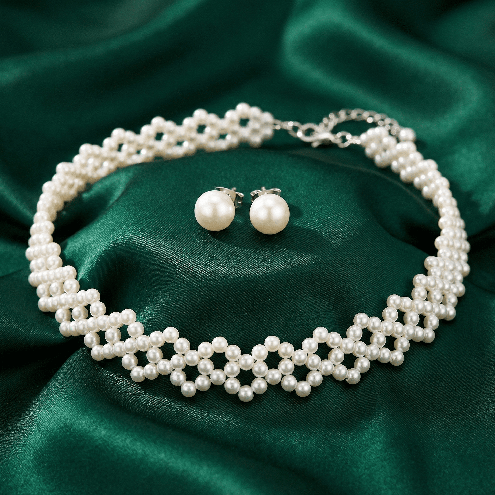 Pearl Lattice Choker Set with Studs My Store 