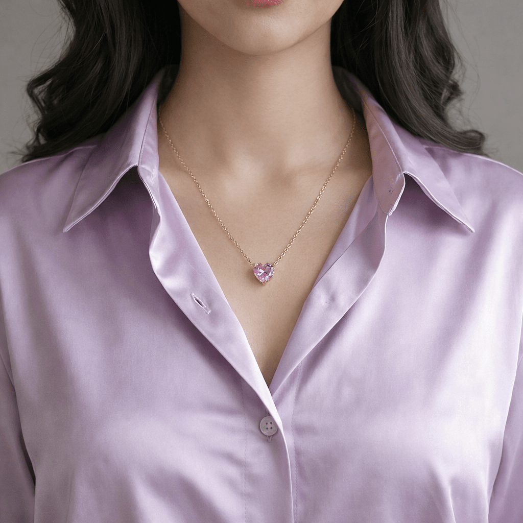 Pink Heart Solitaire Pendant Necklace
