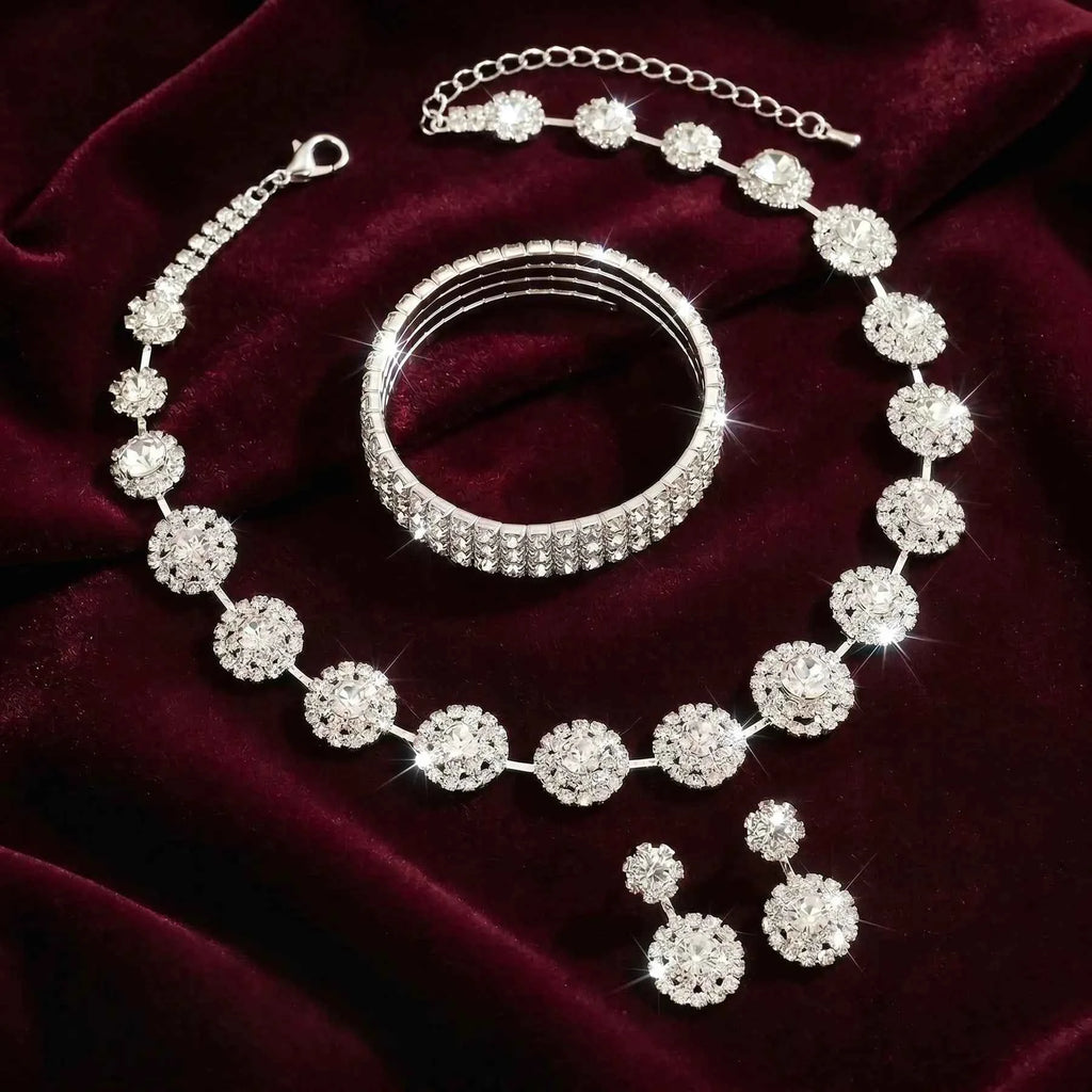 Silver Crystal Halo Jewellery Set
