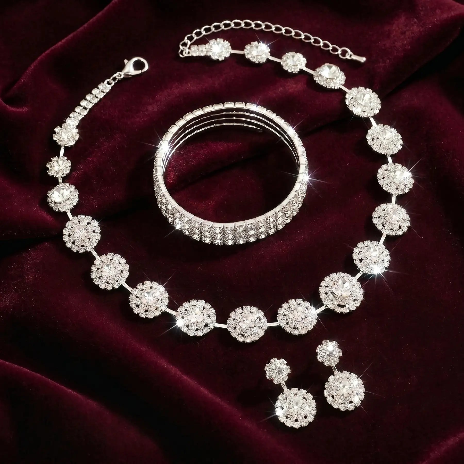 Silver Crystal Halo Jewellery Set