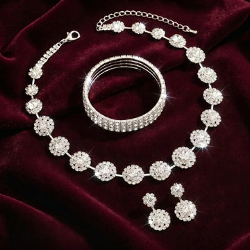 Silver Crystal Halo Jewellery Set